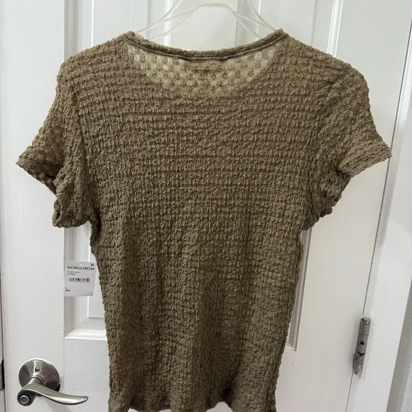NWT Frame Denim Textured Semi-sheer Women's Baby TShirt in Cypress (Brown), Sz L - Picture 11 of 11